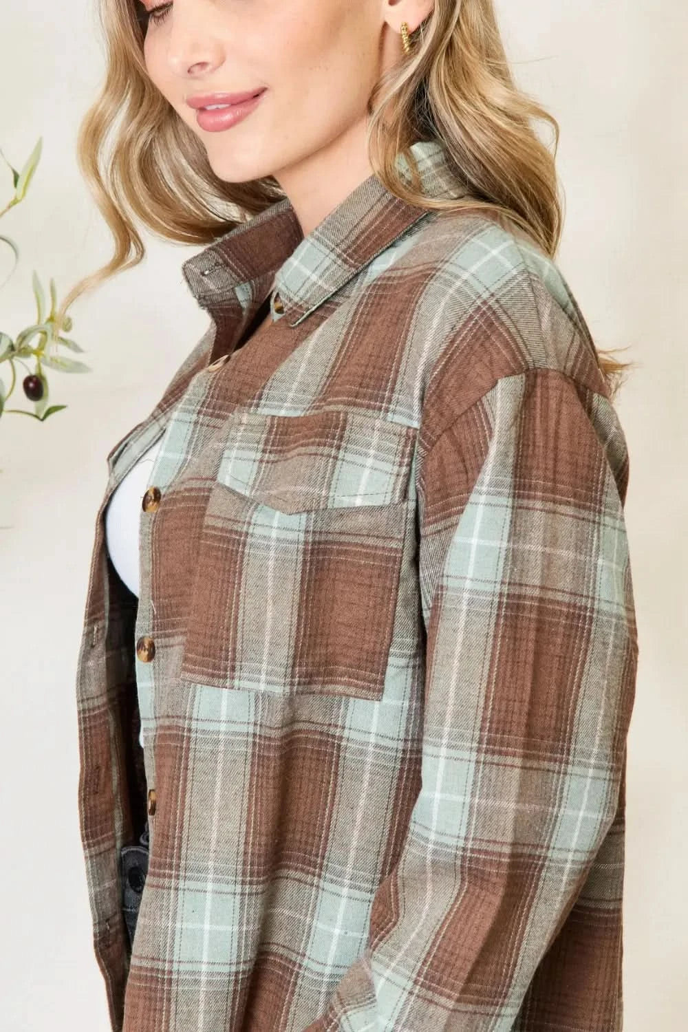 Mandy Plaid Dropped Shoulder Shirt - ShalayeFashion