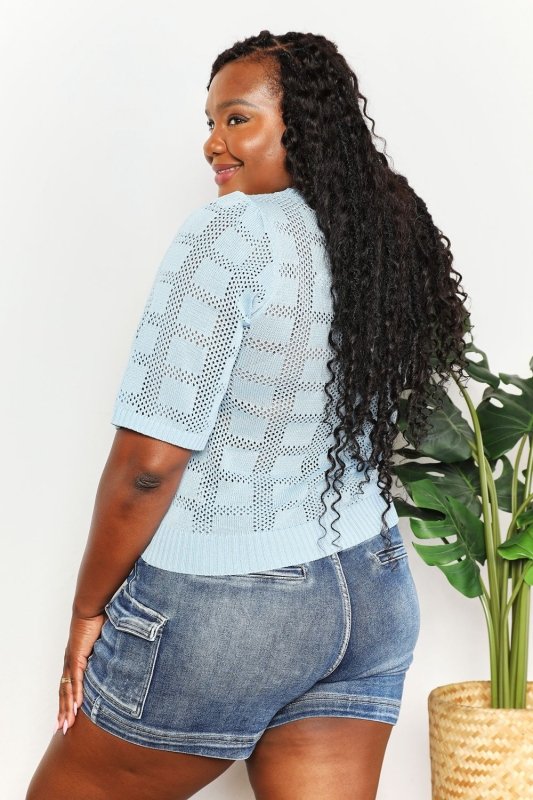 Mandy Ribbed Trim Round Neck Knit Top - ShalayeFashion