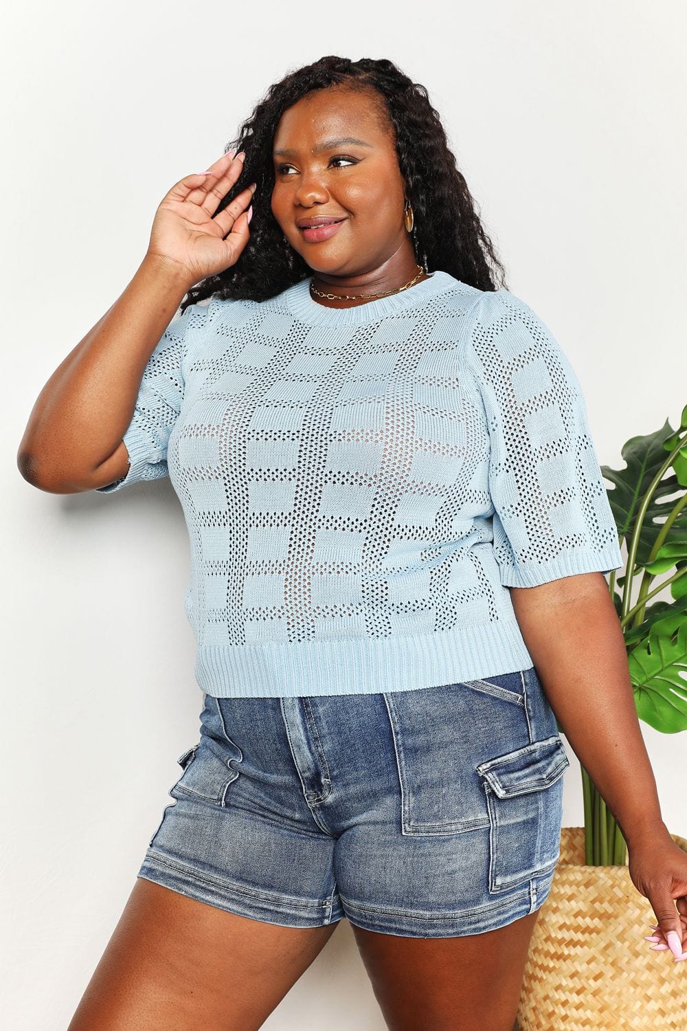 Mandy Ribbed Trim Round Neck Knit Top - ShalayeFashion