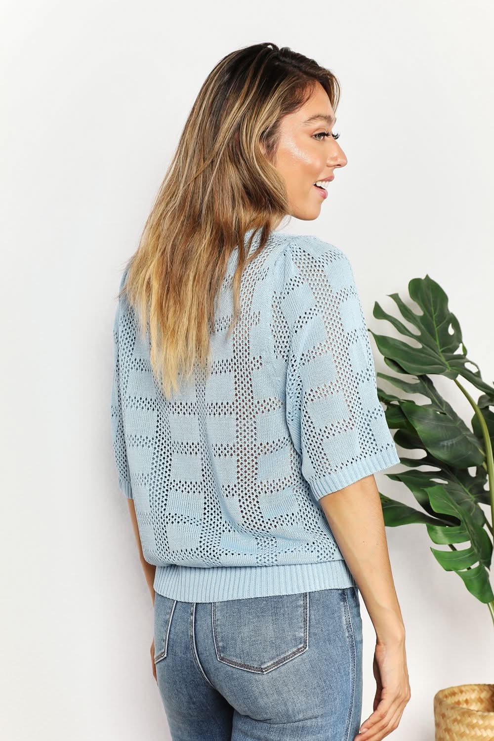 Mandy Ribbed Trim Round Neck Knit Top - ShalayeFashion