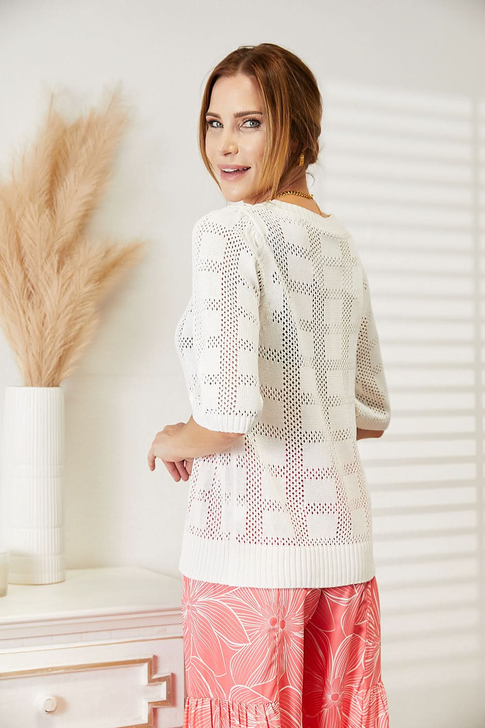 Mandy Ribbed Trim Round Neck Knit Top - ShalayeFashion