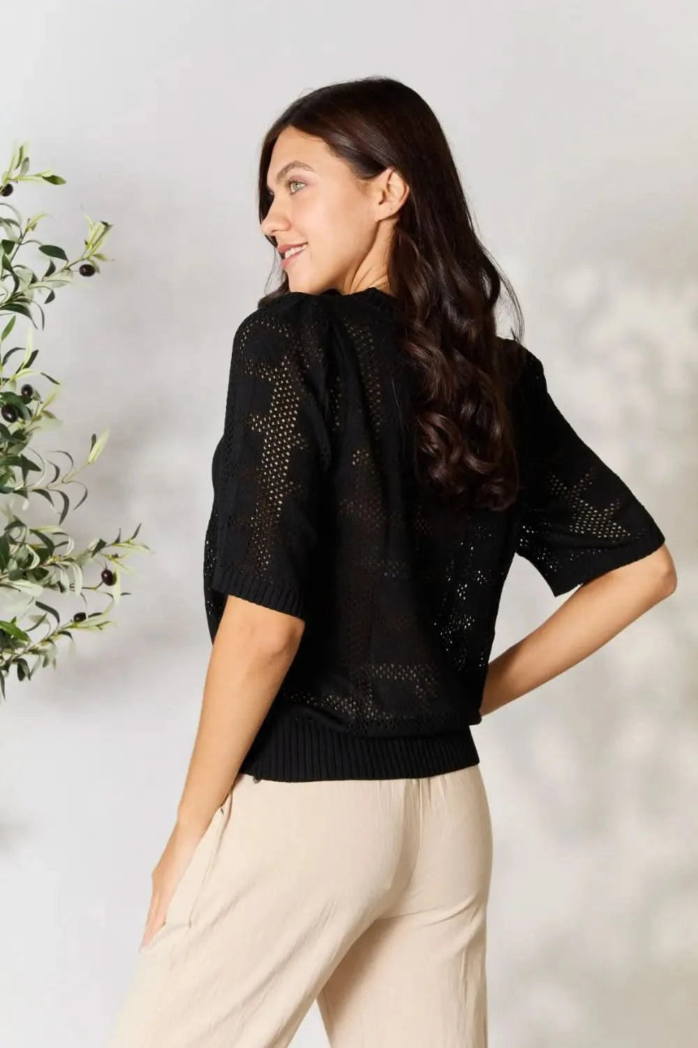 Mandy Ribbed Trim Round Neck Knit Top - ShalayeFashion