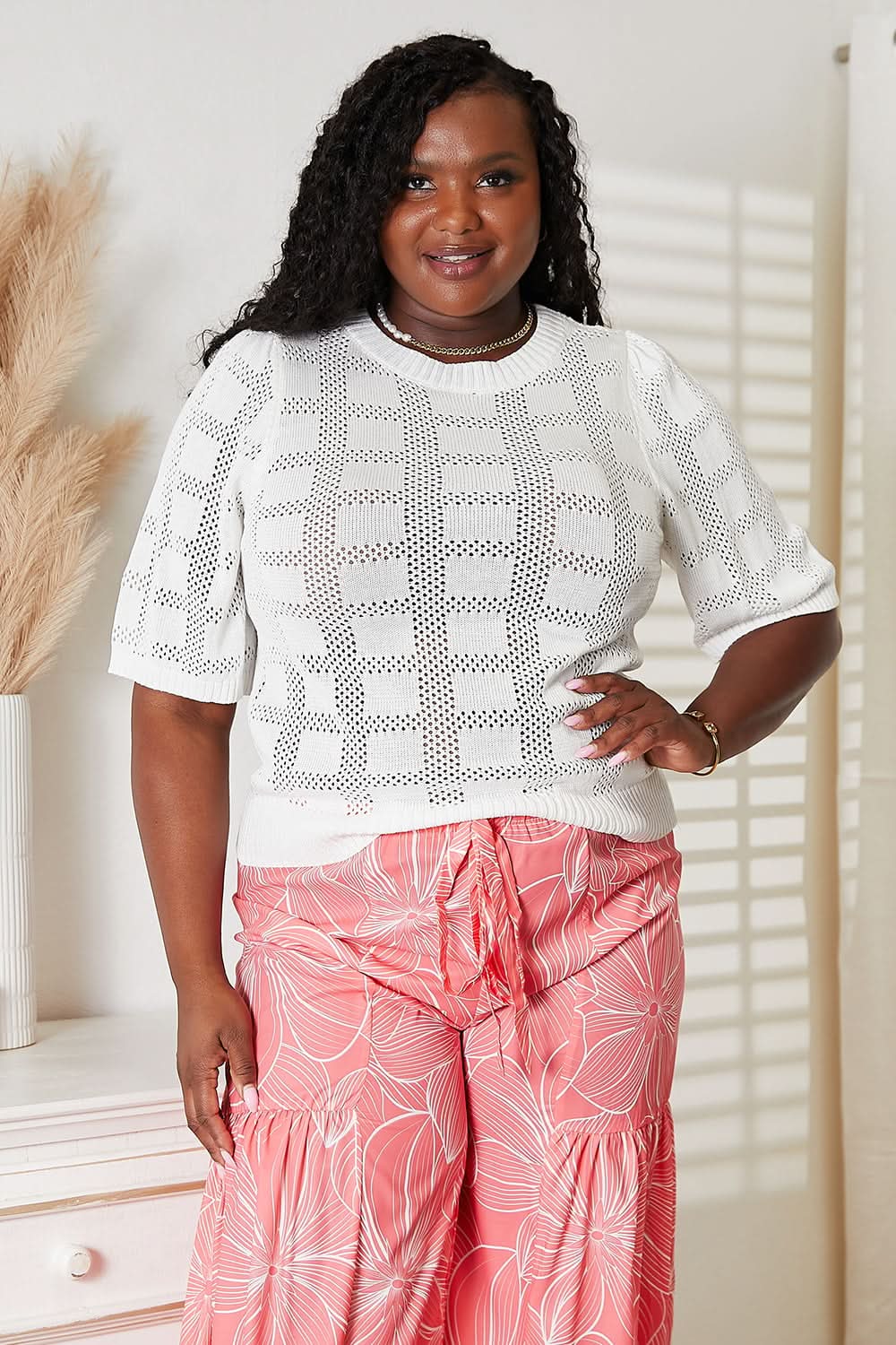 Mandy Ribbed Trim Round Neck Knit Top - ShalayeFashion