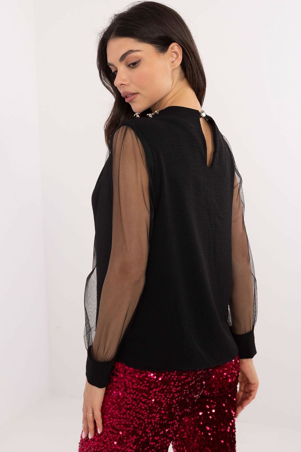 Mesh Sleeve Blouse Puff Shoulders Elegant - ShalayeFashion
