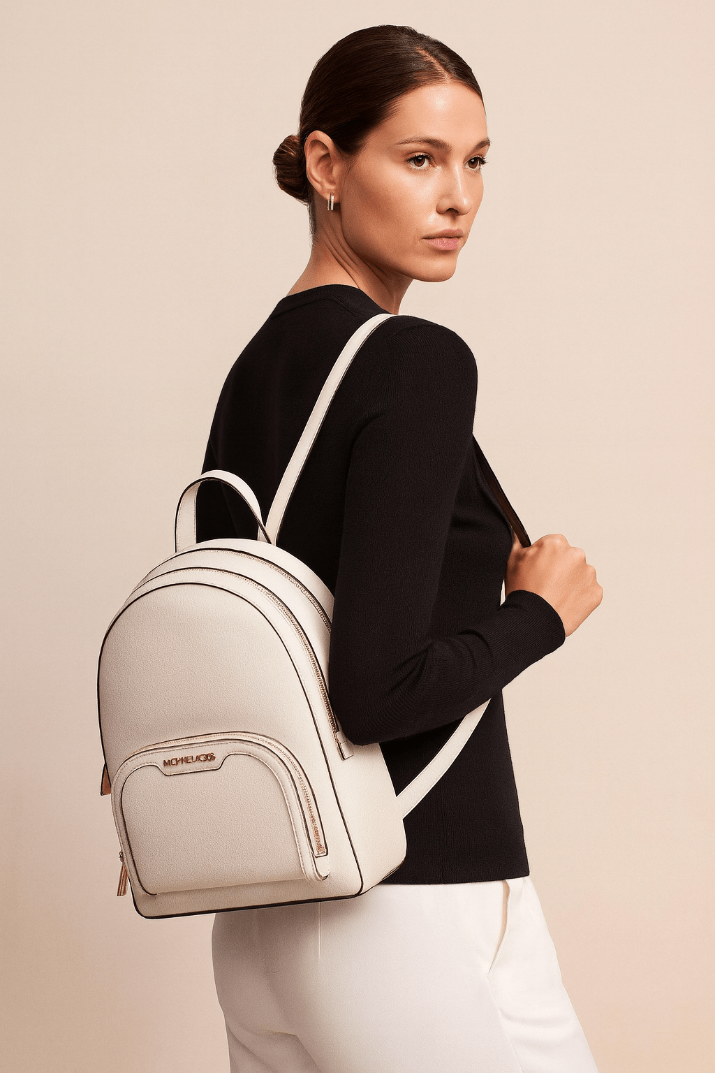 Michael Kors Light Cream Rucksack Designer Backpack - ShalayeFashion