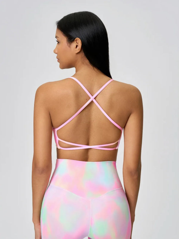 Millennia Crisscross Back Scoop Neck Active Cami with Detachable Chest Pads - ShalayeFashion