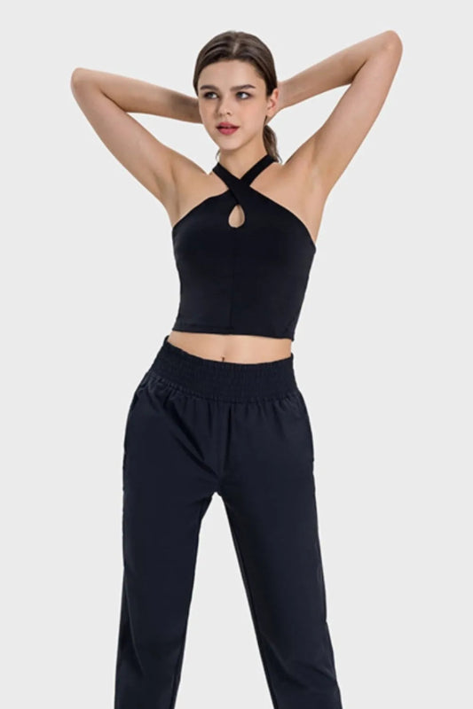 Millennia Crisscross Grecian Neck Active Cami - ShalayeFashion