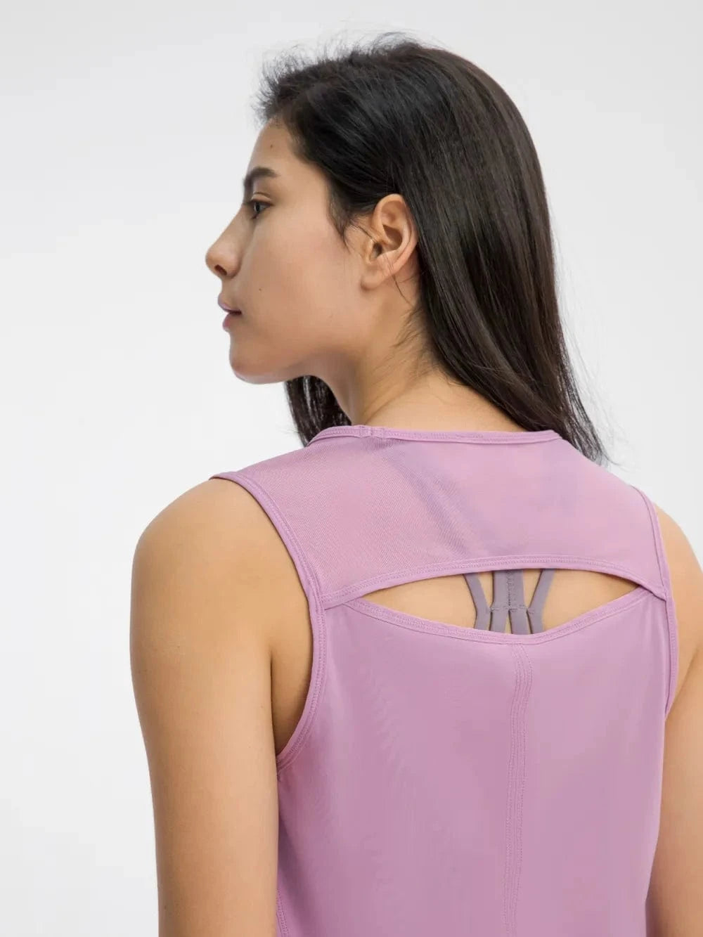 Millennia Cutout Back Round Neck Active Tank - ShalayeFashion