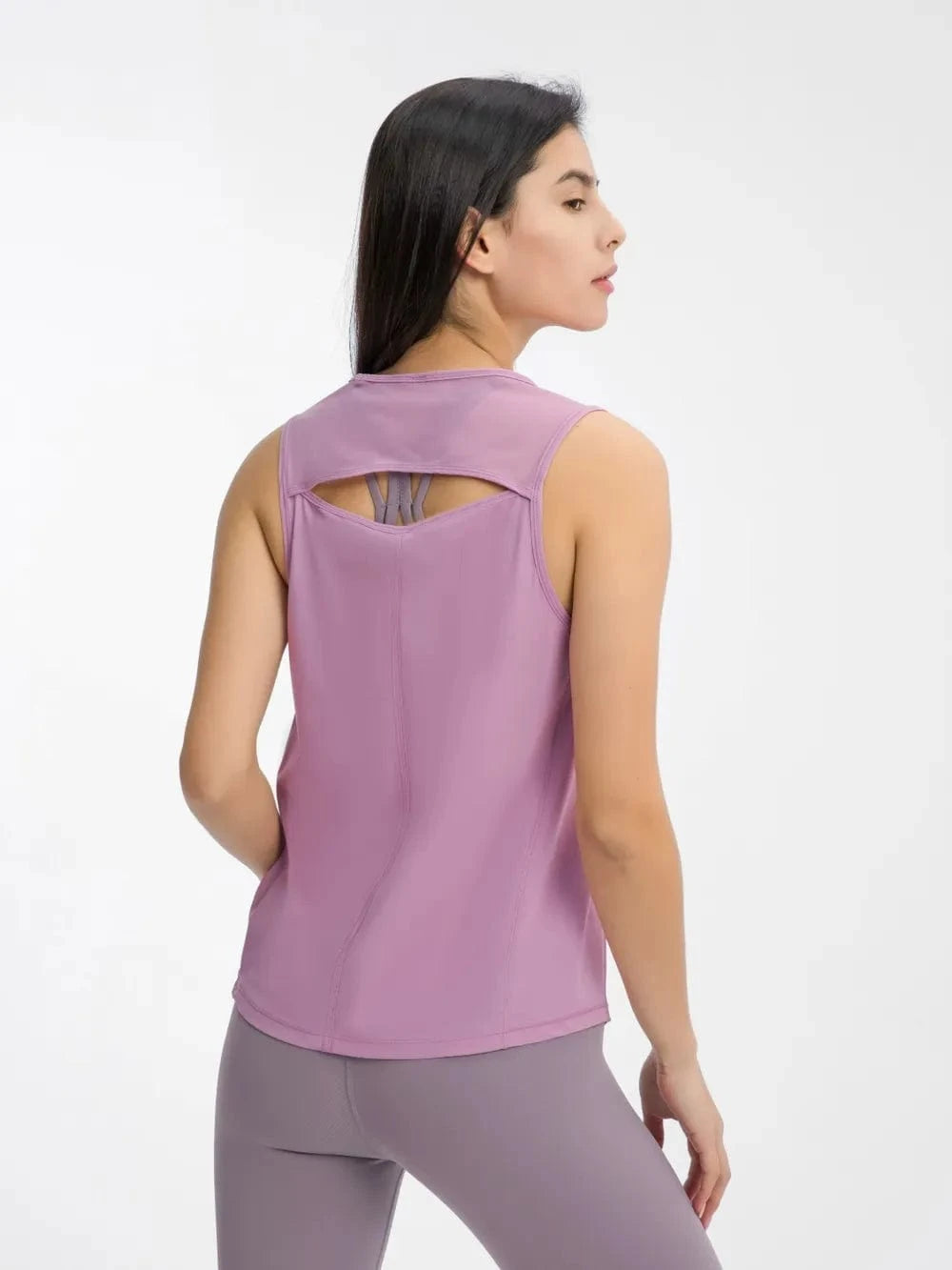Millennia Cutout Back Round Neck Active Tank - ShalayeFashion