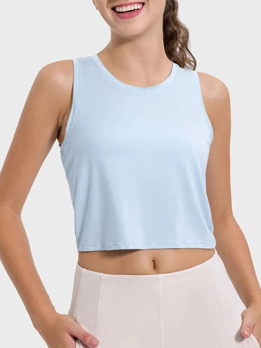 Millennia Drawstring Cutout Round Neck Active Tank - ShalayeFashion