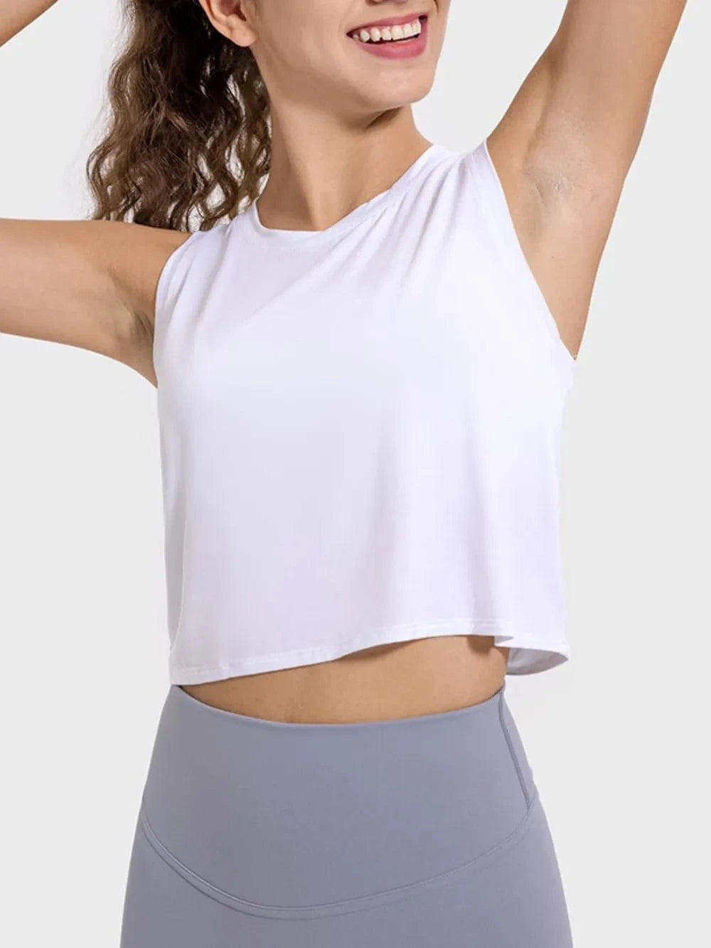 Millennia Drawstring Cutout Round Neck Active Tank - ShalayeFashion