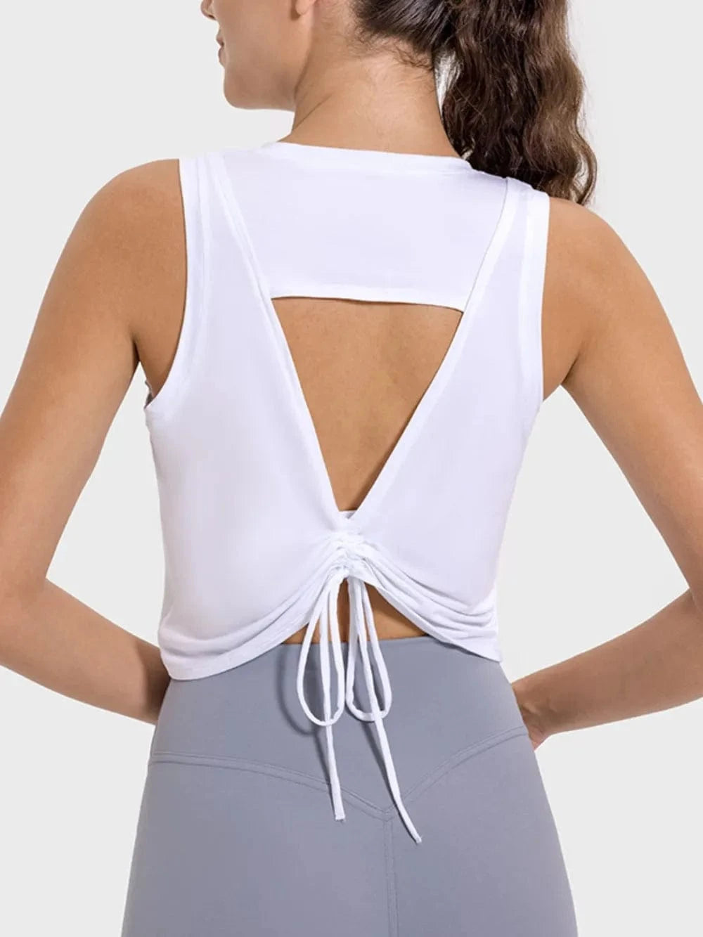 Millennia Drawstring Cutout Round Neck Active Tank - ShalayeFashion