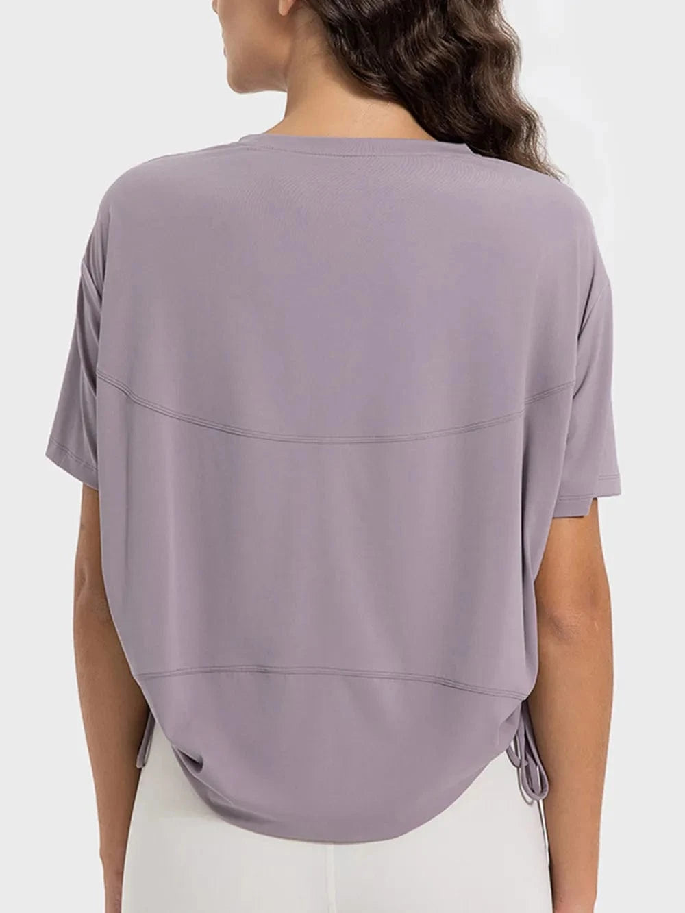 Millennia Drawstring Round Neck Short Sleeve Active T-Shirt - ShalayeFashion