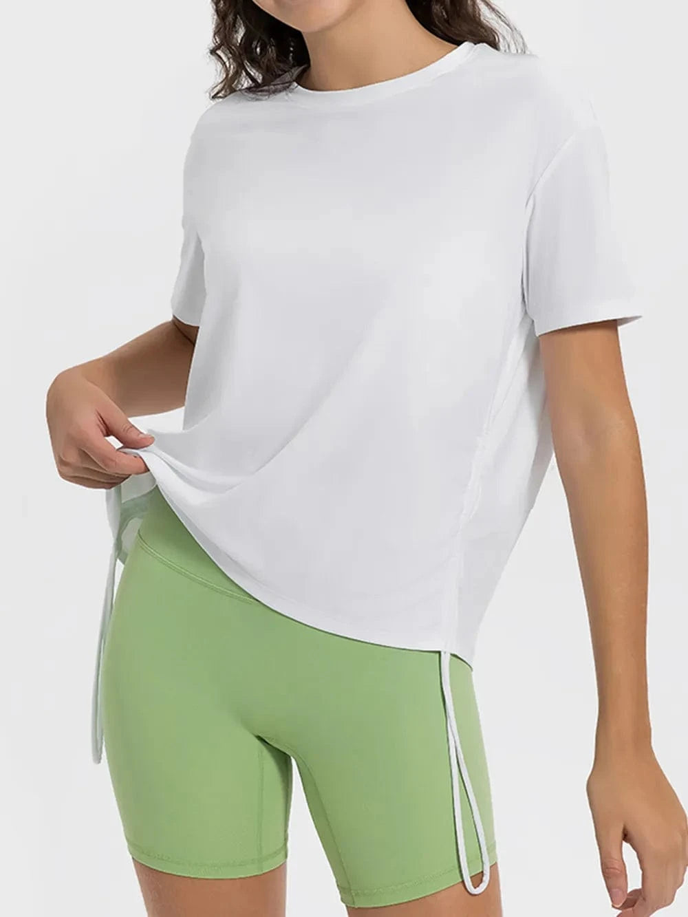 Millennia Drawstring Round Neck Short Sleeve Active T-Shirt - ShalayeFashion