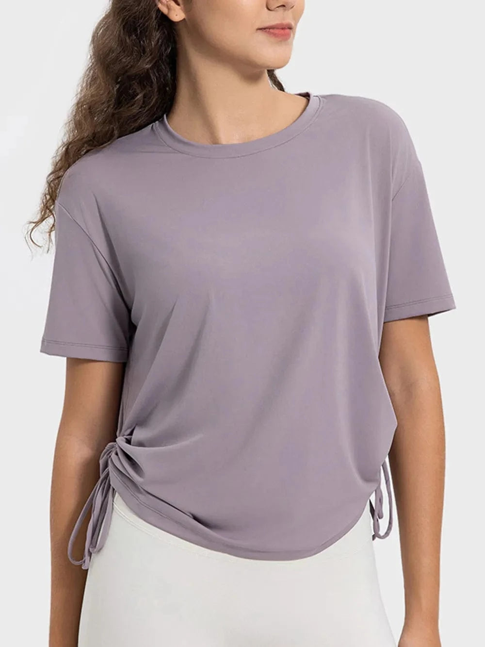 Millennia Drawstring Round Neck Short Sleeve Active T-Shirt - ShalayeFashion