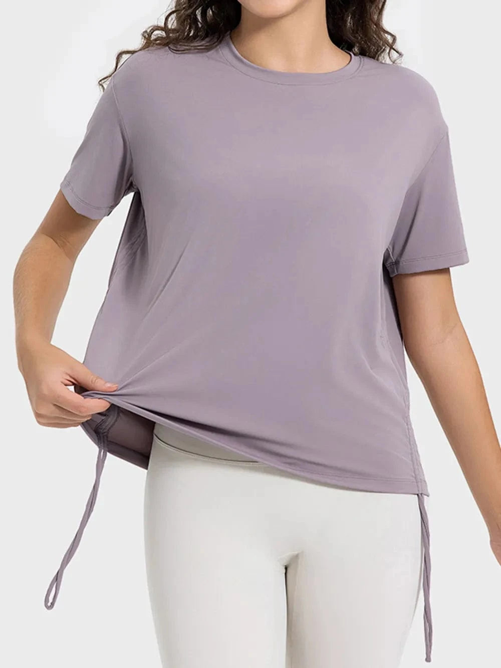 Millennia Drawstring Round Neck Short Sleeve Active T-Shirt - ShalayeFashion