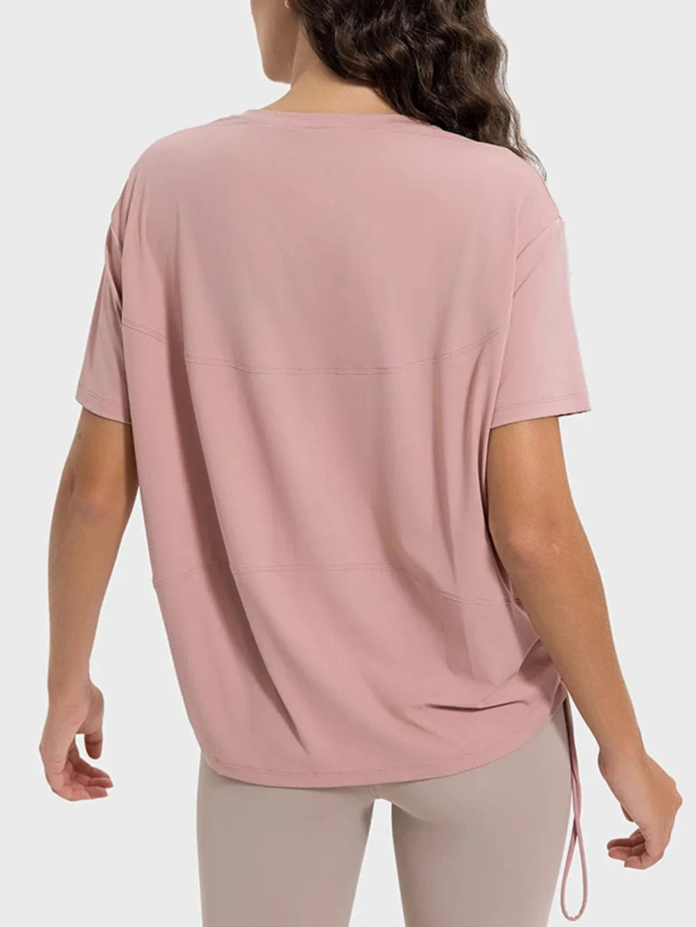 Millennia Drawstring Round Neck Short Sleeve Active T-Shirt - ShalayeFashion