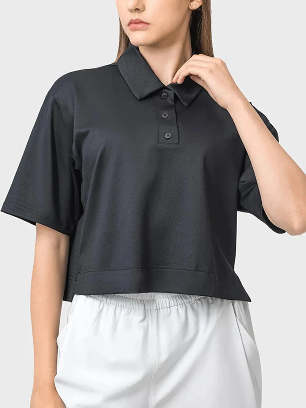 Millennia Half Button Short Sleeve Active T-Shirt - ShalayeFashion