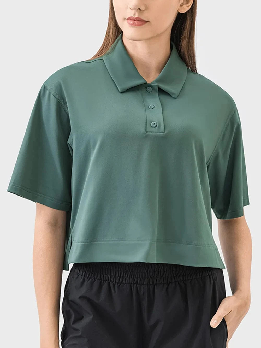 Millennia Half Button Short Sleeve Active T-Shirt - ShalayeFashion
