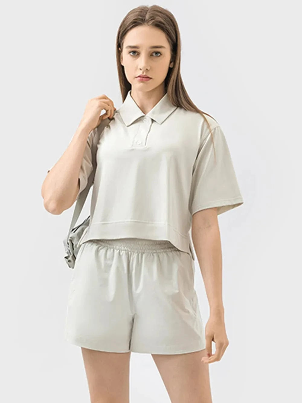 Millennia Half Button Short Sleeve Active T-Shirt - ShalayeFashion