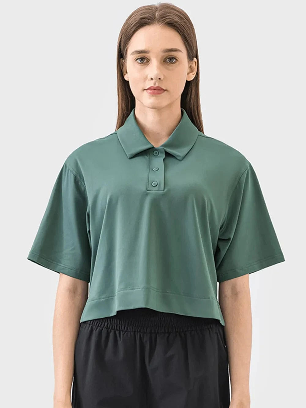 Millennia Half Button Short Sleeve Active T-Shirt - ShalayeFashion