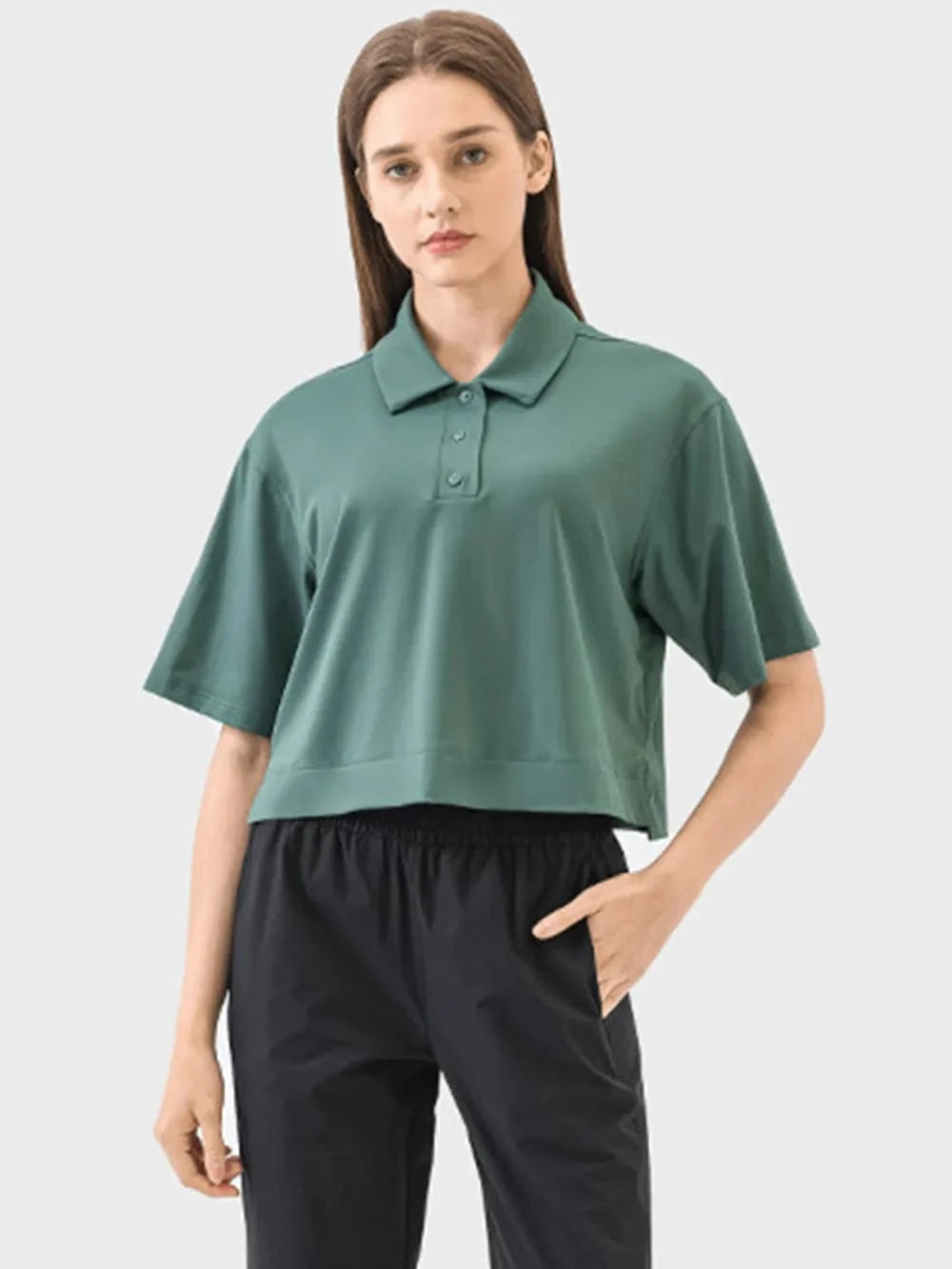 Millennia Half Button Short Sleeve Active T-Shirt - ShalayeFashion