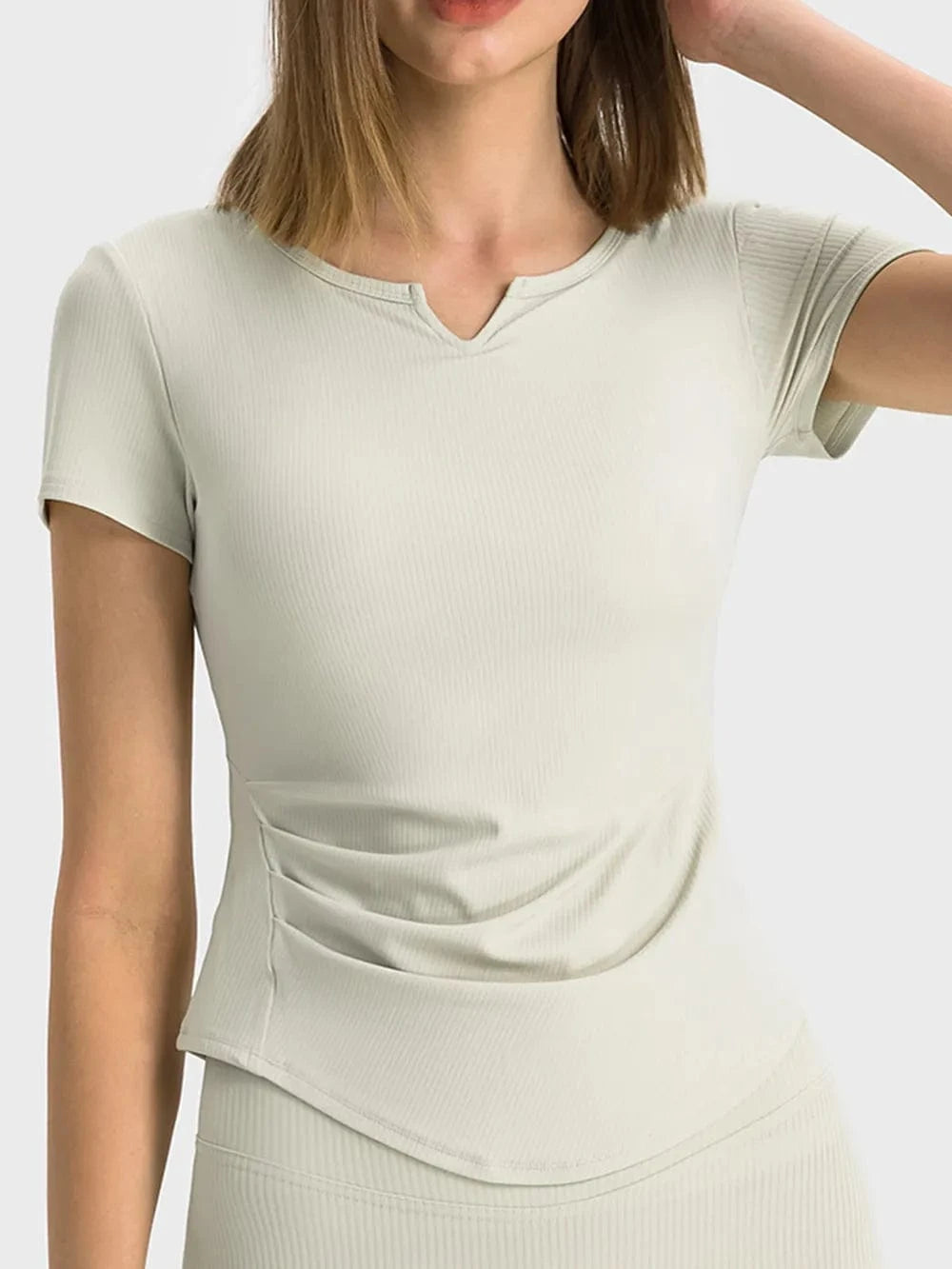 Millennia Notched Short Sleeve Active T-Shirt - ShalayeFashion