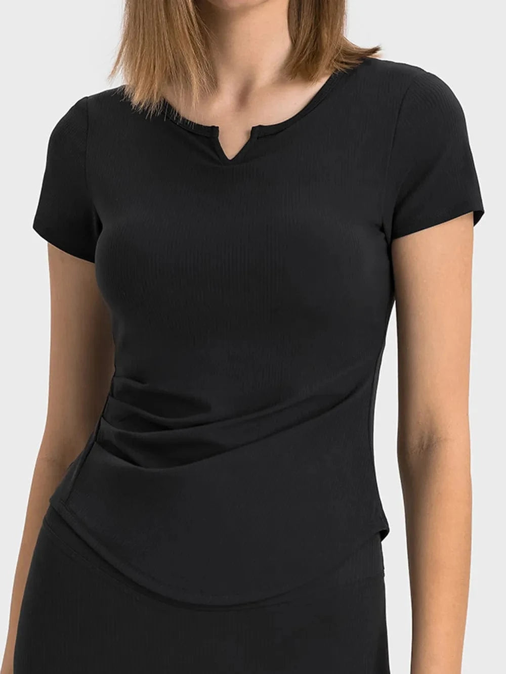 Millennia Notched Short Sleeve Active T-Shirt - ShalayeFashion