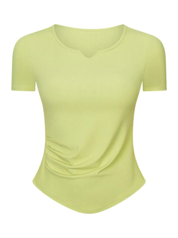 Millennia Notched Short Sleeve Active T-Shirt - ShalayeFashion
