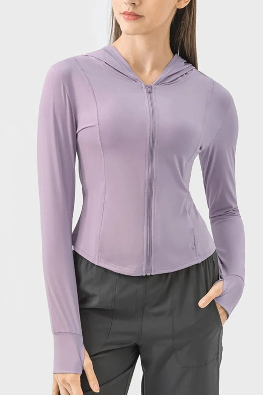 Millennia Pocketed Zip Up Hooded Long Sleeve Active Outerwear - ShalayeFashion