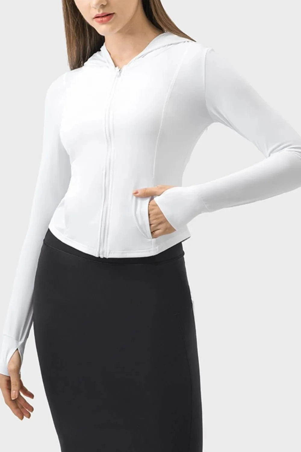Millennia Pocketed Zip Up Hooded Long Sleeve Active Outerwear - ShalayeFashion