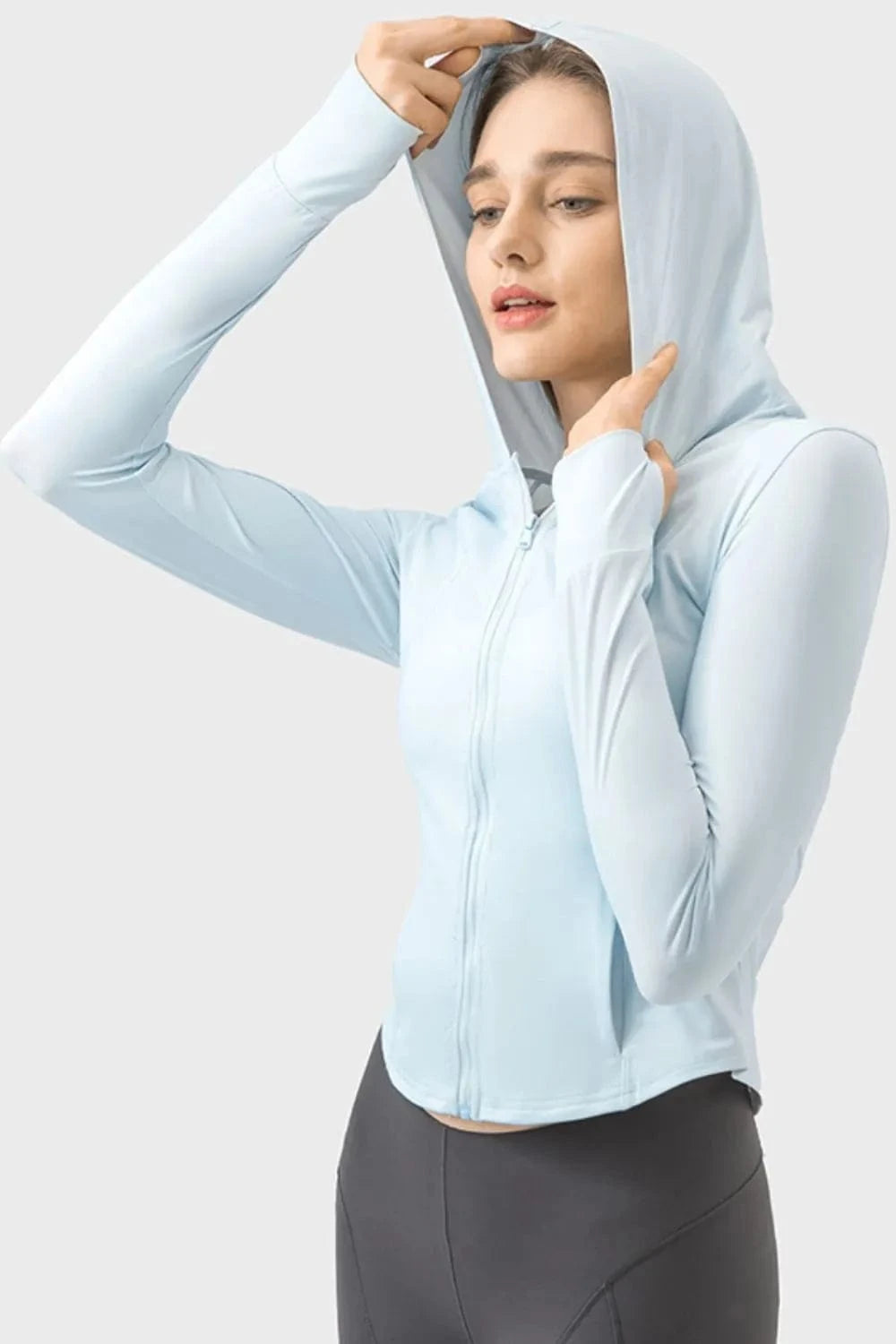 Millennia Pocketed Zip Up Hooded Long Sleeve Active Outerwear - ShalayeFashion