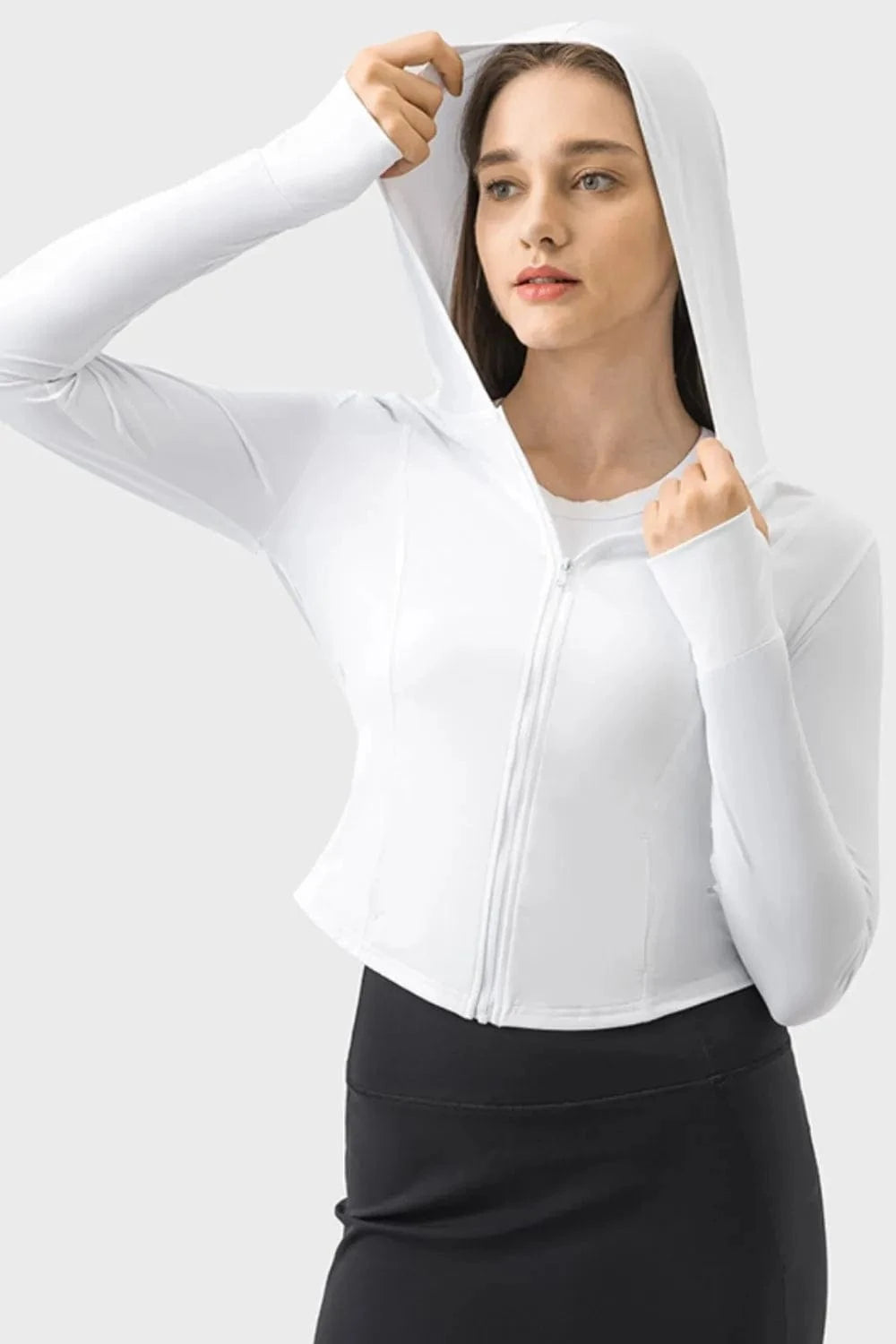 Millennia Pocketed Zip Up Hooded Long Sleeve Active Outerwear - ShalayeFashion