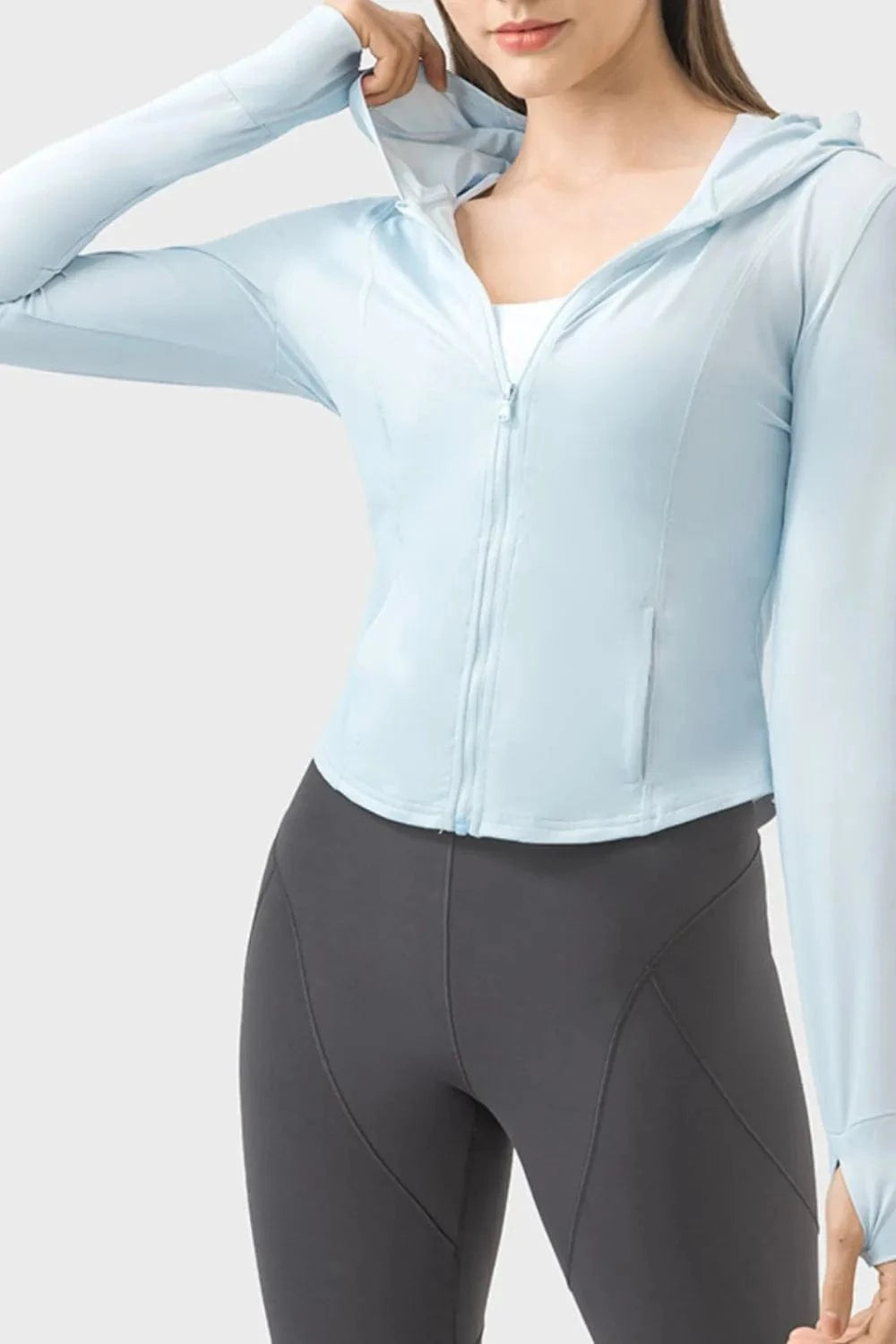 Millennia Pocketed Zip Up Hooded Long Sleeve Active Outerwear - ShalayeFashion