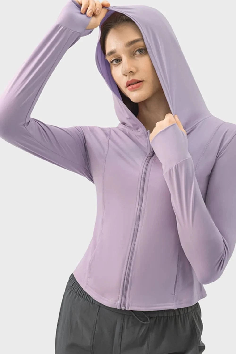Millennia Pocketed Zip Up Hooded Long Sleeve Active Outerwear - ShalayeFashion