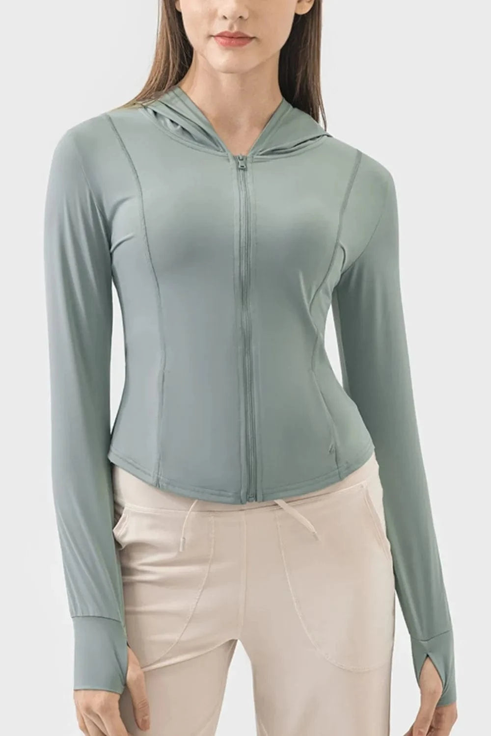 Millennia Pocketed Zip Up Hooded Long Sleeve Active Outerwear - ShalayeFashion