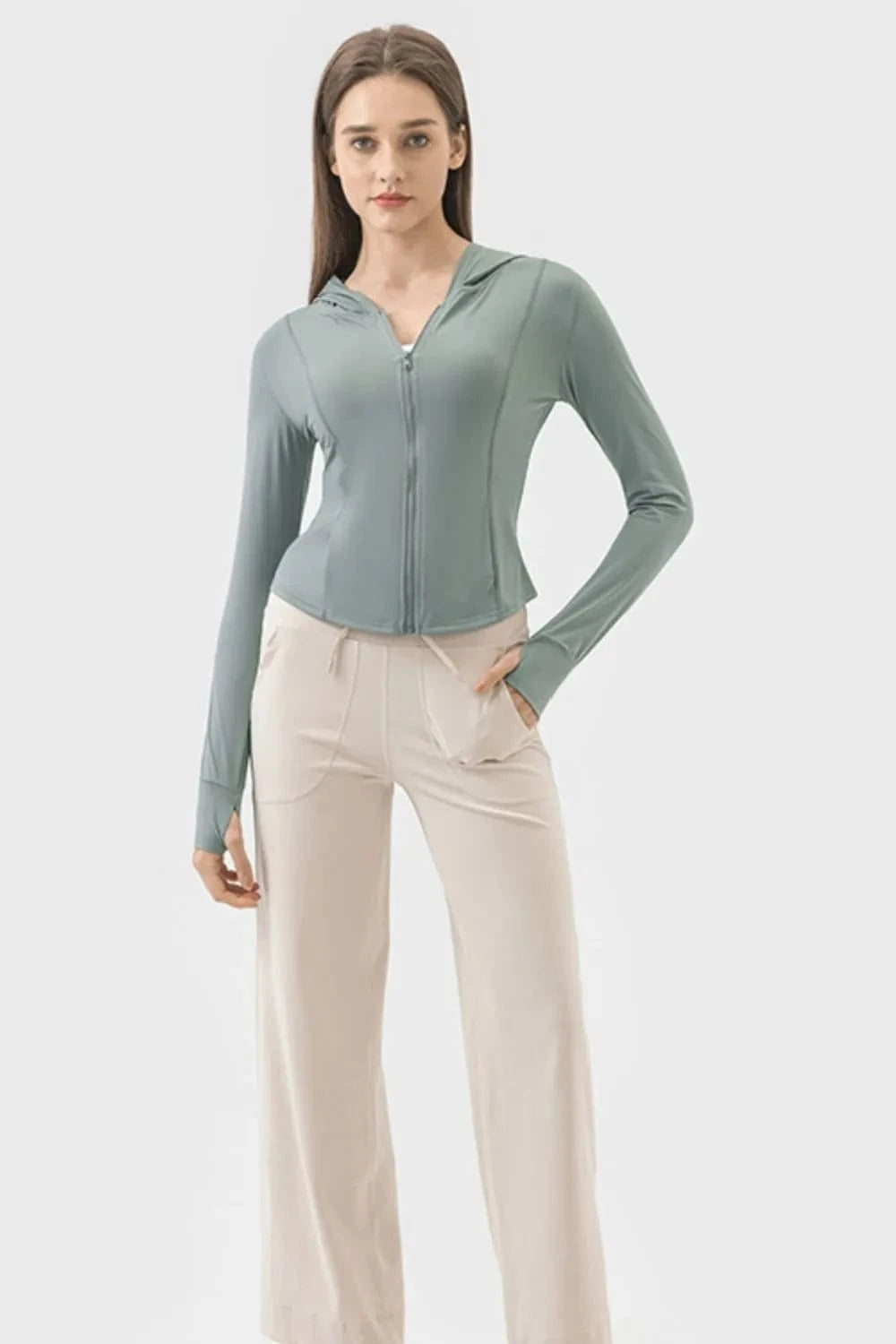Millennia Pocketed Zip Up Hooded Long Sleeve Active Outerwear - ShalayeFashion