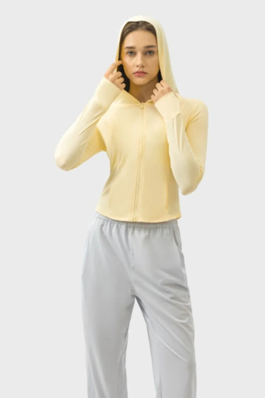 Millennia Pocketed Zip Up Hooded Long Sleeve Active Outerwear - ShalayeFashion