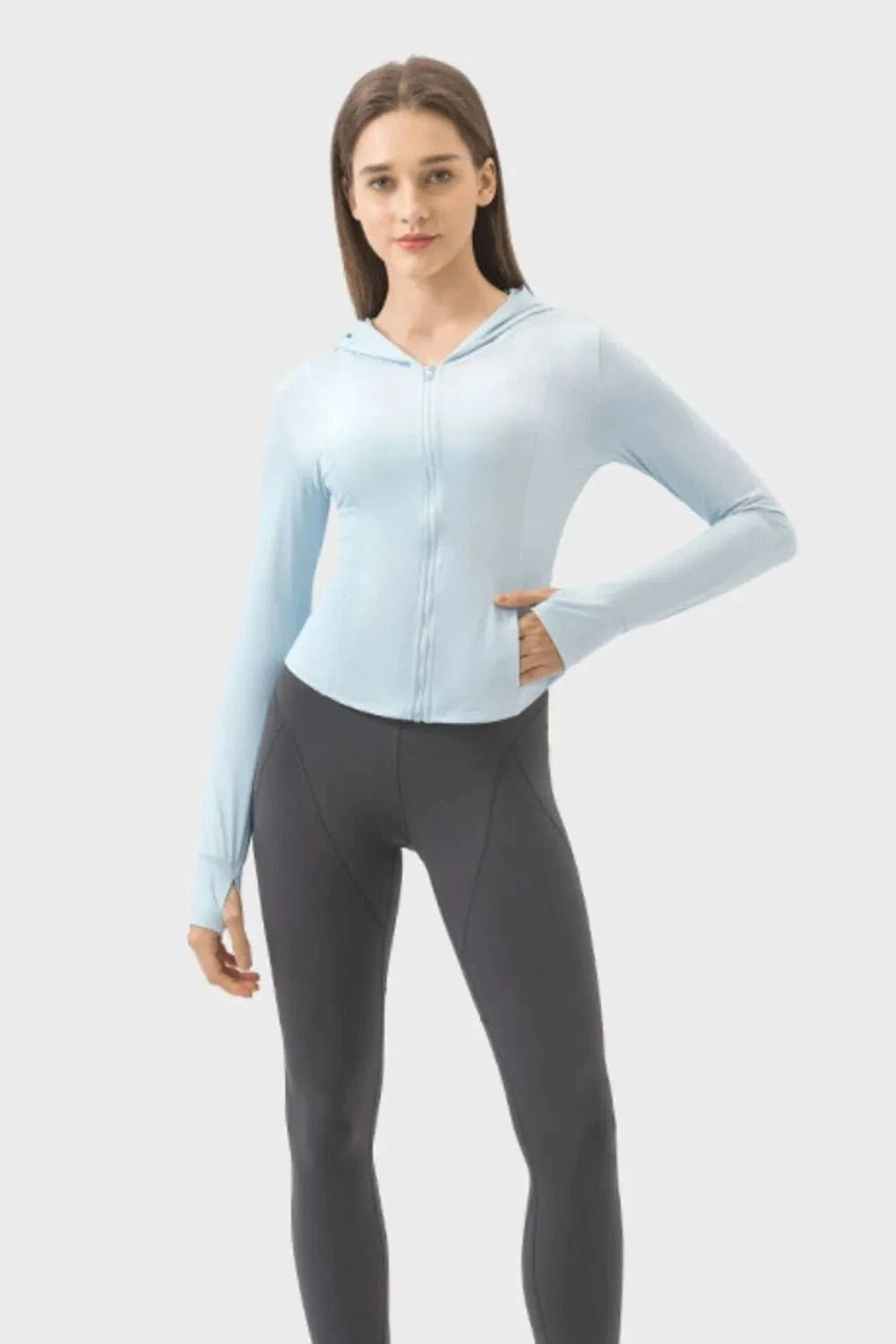 Millennia Pocketed Zip Up Hooded Long Sleeve Active Outerwear - ShalayeFashion