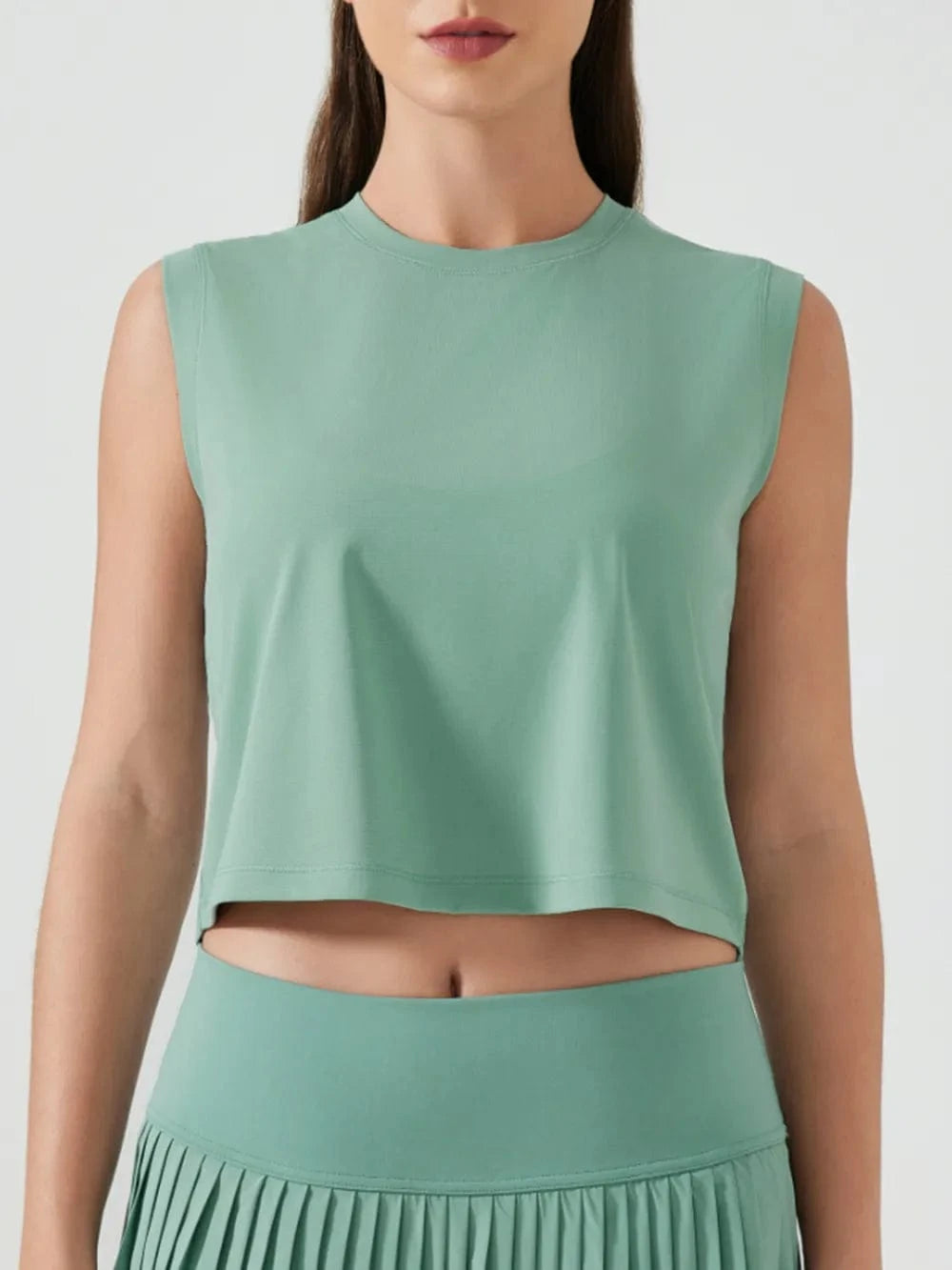 Millennia Round Neck Cropped Active Tank - ShalayeFashion