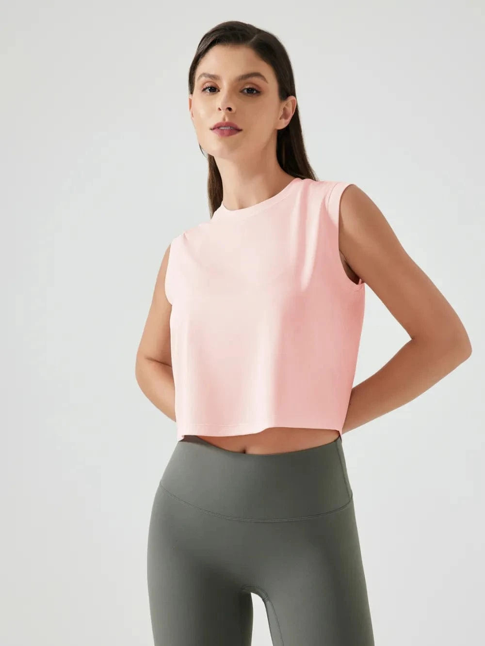 Millennia Round Neck Cropped Active Tank - ShalayeFashion