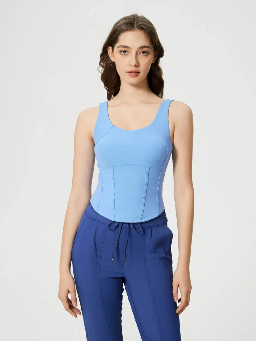 Millennia Round Neck Wide Strap Active Tank with Detachable Chest Pads - ShalayeFashion