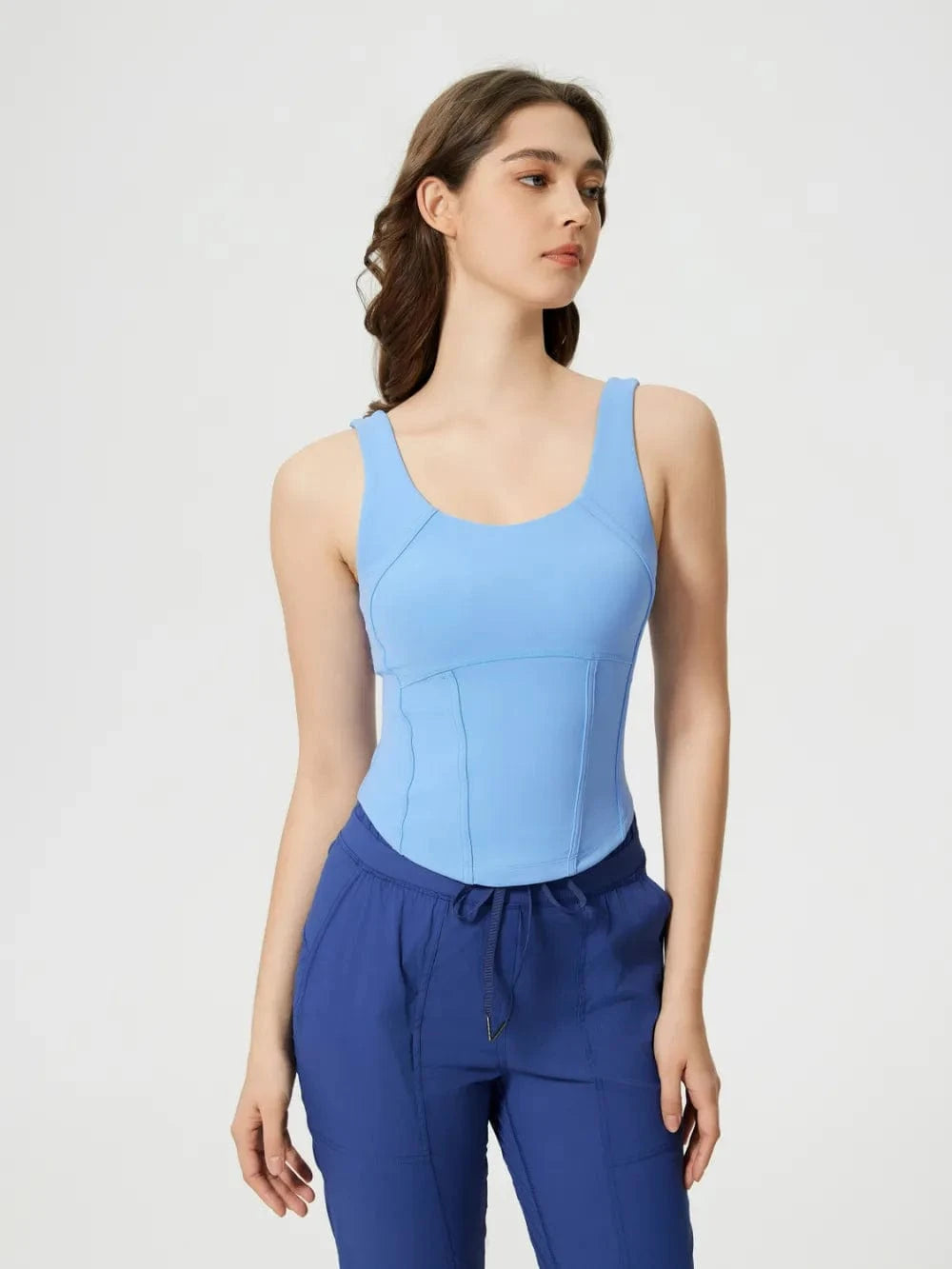 Millennia Round Neck Wide Strap Active Tank with Detachable Chest Pads - ShalayeFashion