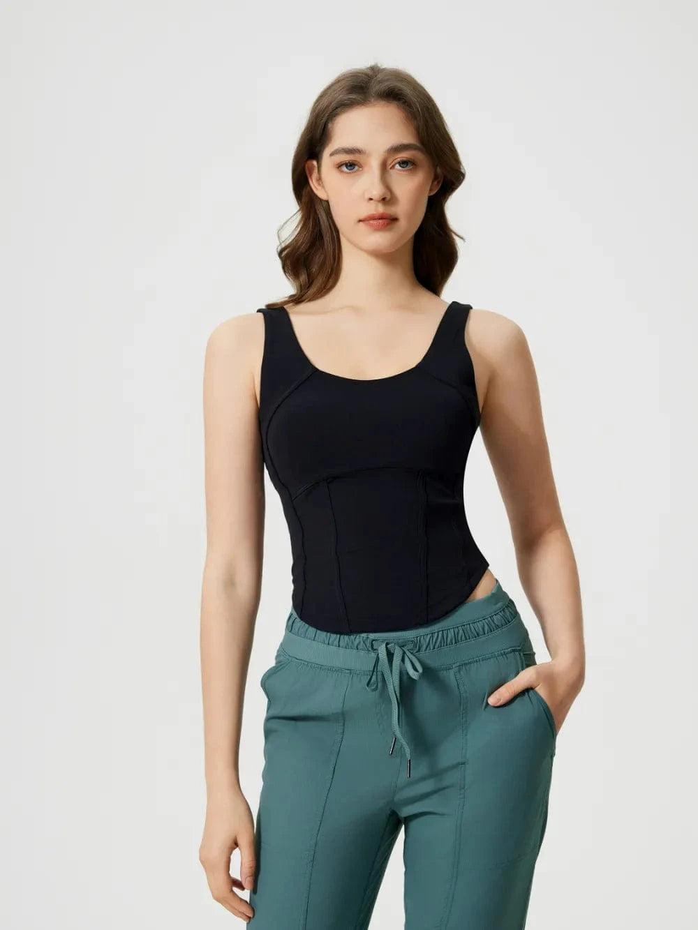 Millennia Round Neck Wide Strap Active Tank with Detachable Chest Pads - ShalayeFashion