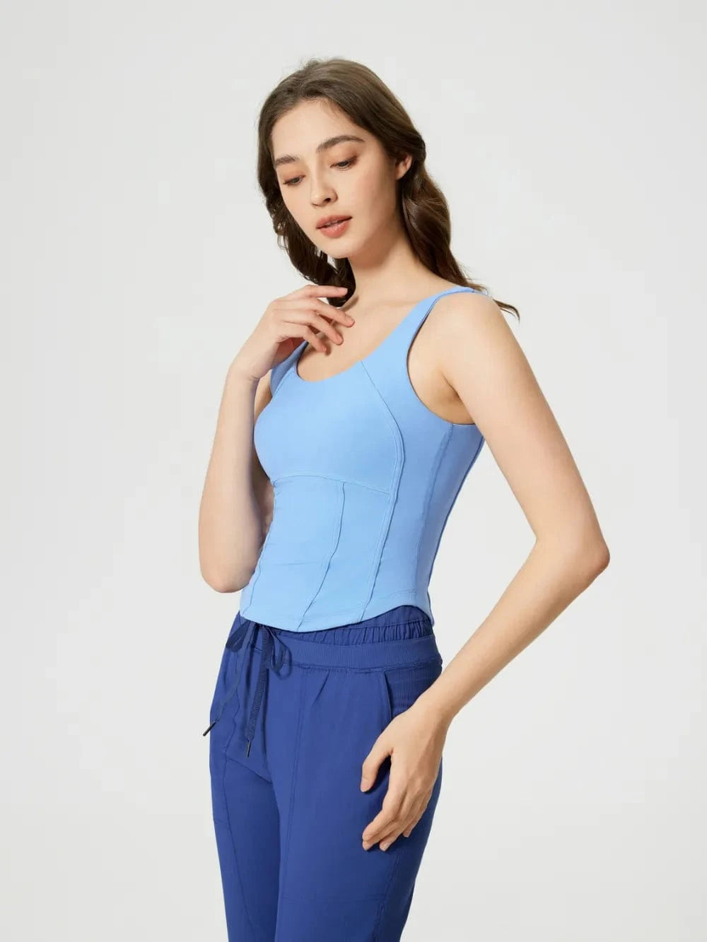 Millennia Round Neck Wide Strap Active Tank with Detachable Chest Pads - ShalayeFashion