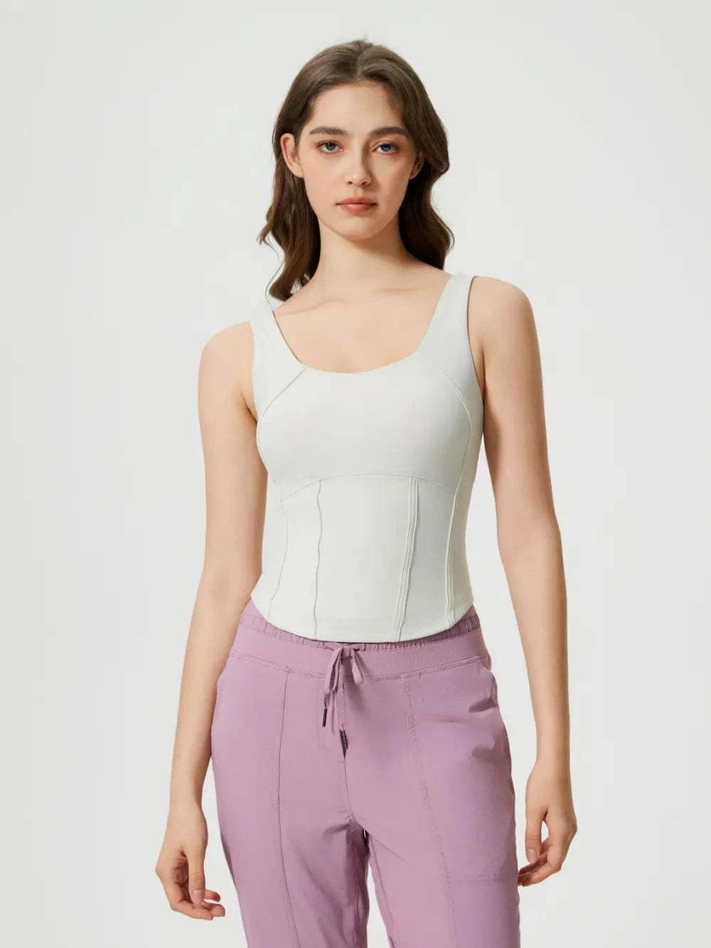 Millennia Round Neck Wide Strap Active Tank with Detachable Chest Pads - ShalayeFashion