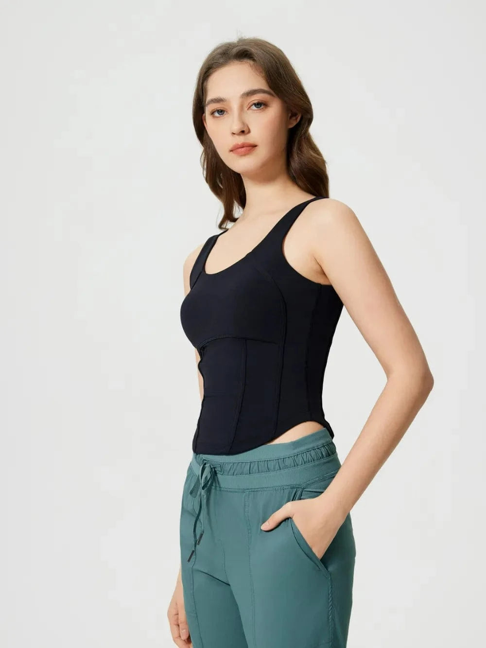 Millennia Round Neck Wide Strap Active Tank with Detachable Chest Pads - ShalayeFashion