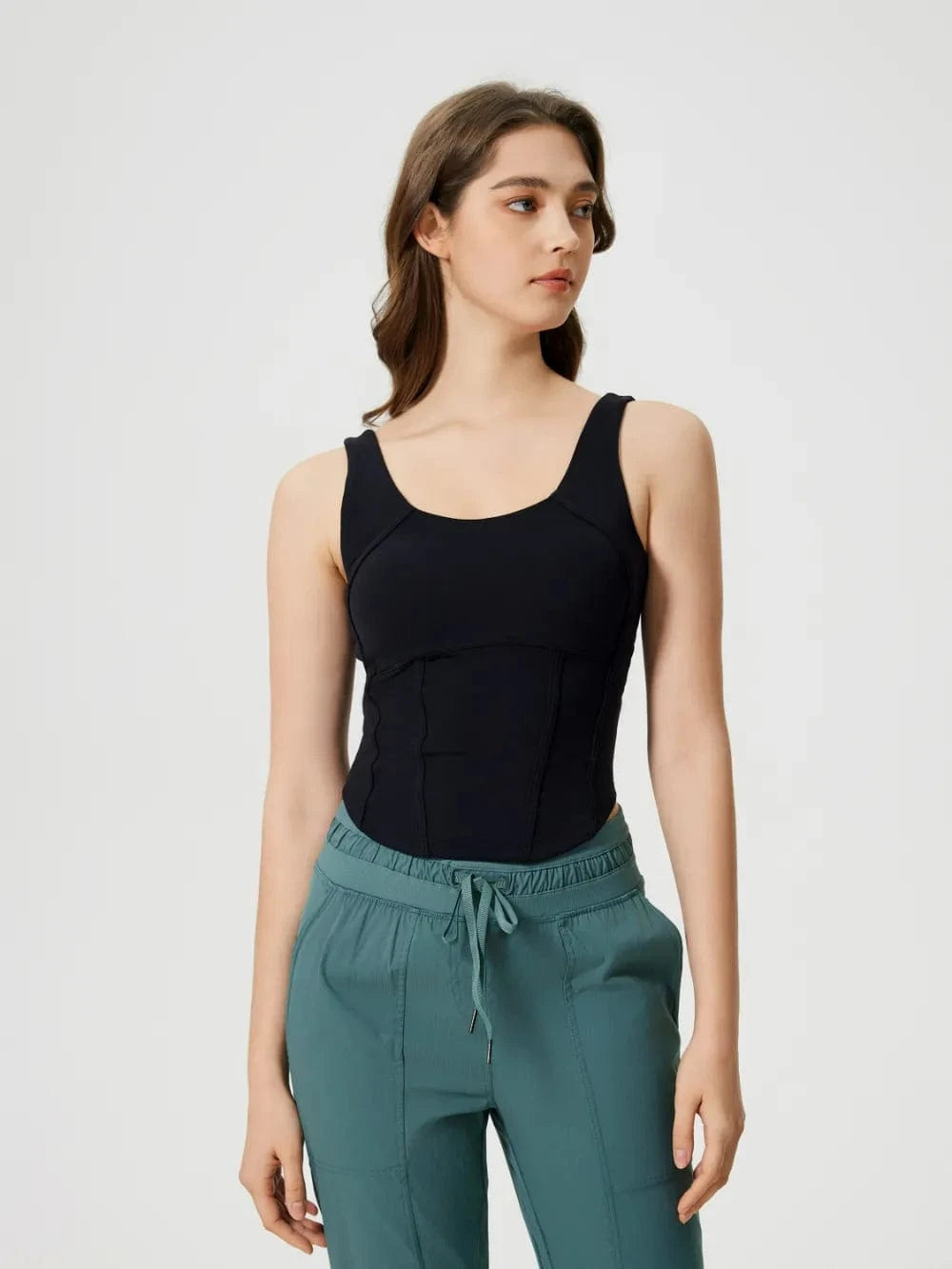 Millennia Round Neck Wide Strap Active Tank with Detachable Chest Pads - ShalayeFashion