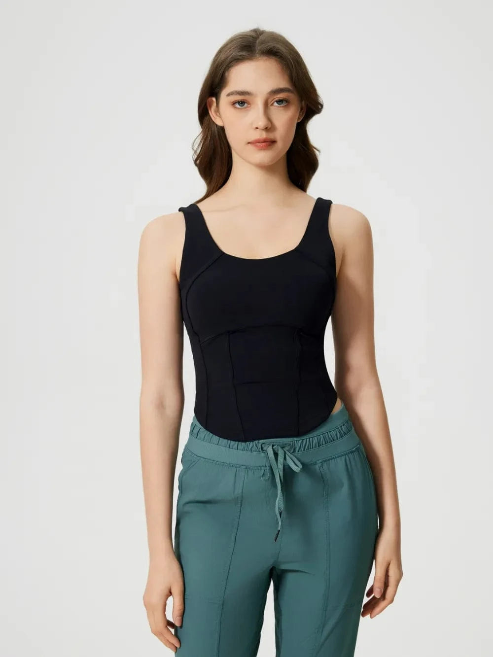 Millennia Round Neck Wide Strap Active Tank with Detachable Chest Pads - ShalayeFashion
