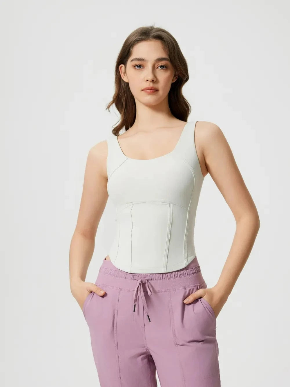 Millennia Round Neck Wide Strap Active Tank with Detachable Chest Pads - ShalayeFashion